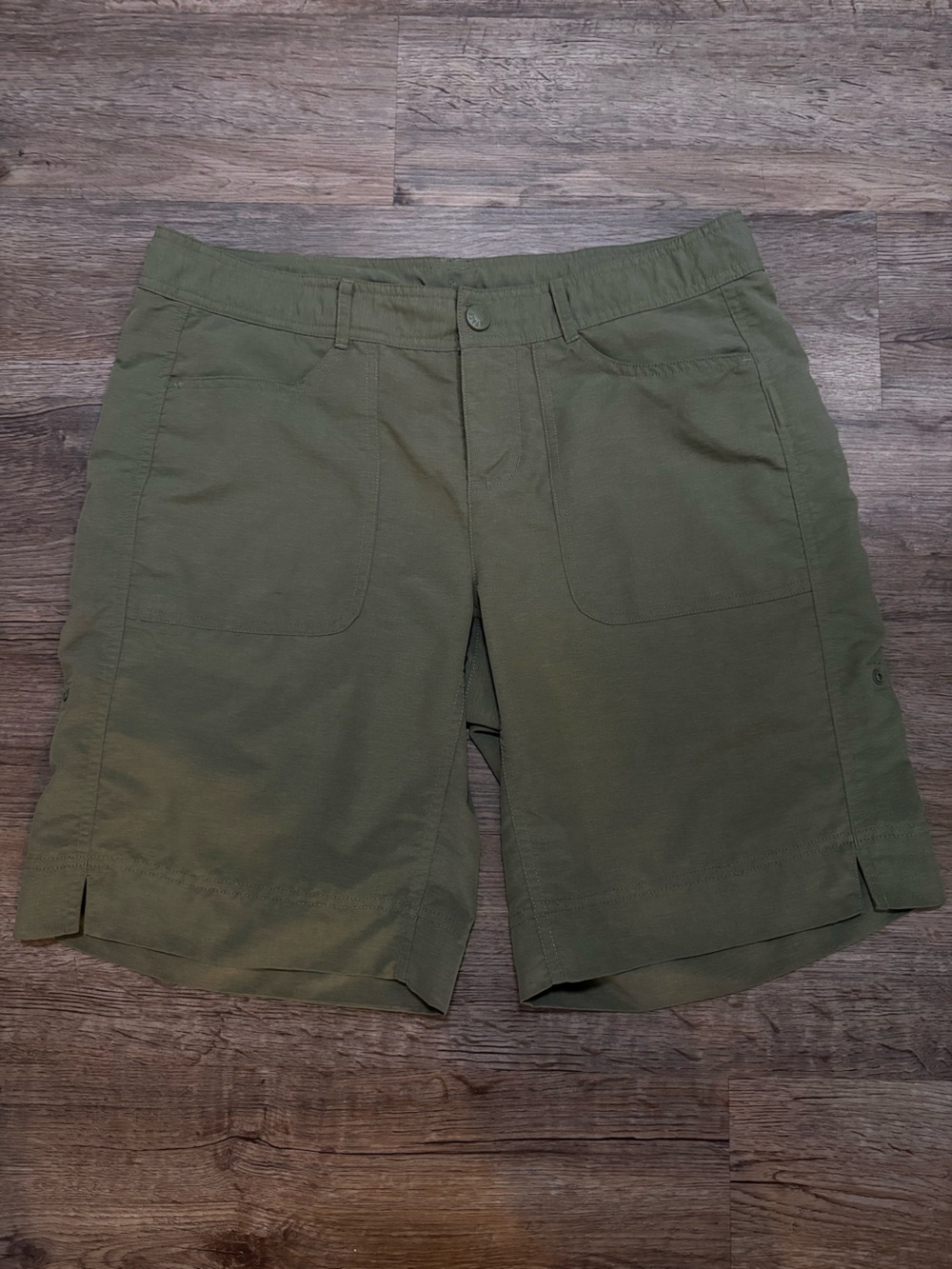 The North Face Olive Green Utility Shorts with 'Never Stop' Waist Tag